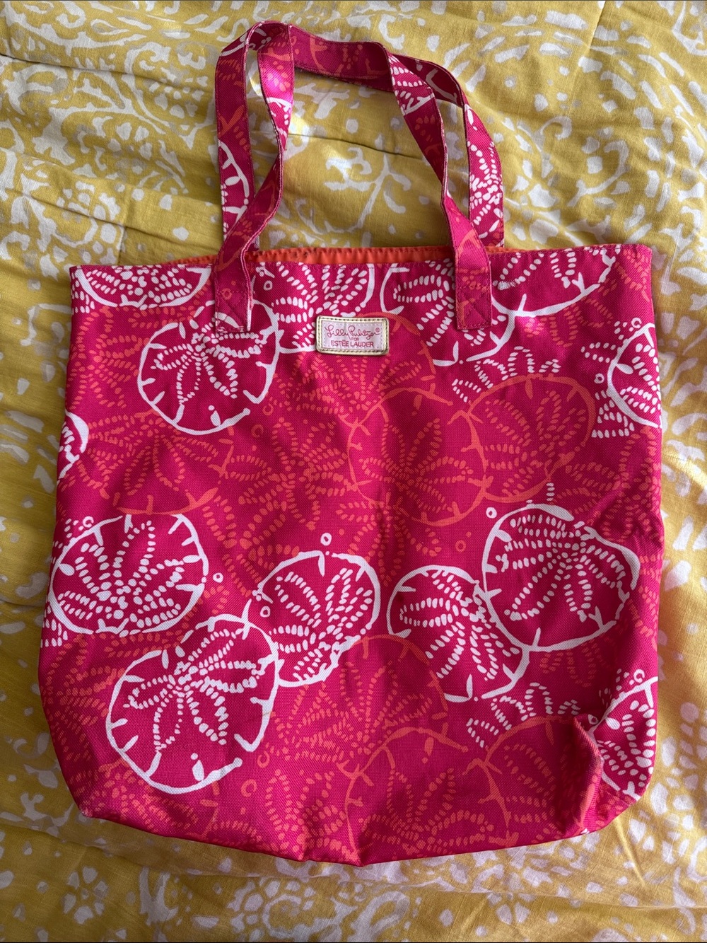 Lilly Pulitzer Pink and White Sand Dollar Shoulder Tote